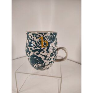 Anthropologie Homegrown Monogram Mug Letter b Coffee Tea Floral Blue Yellow